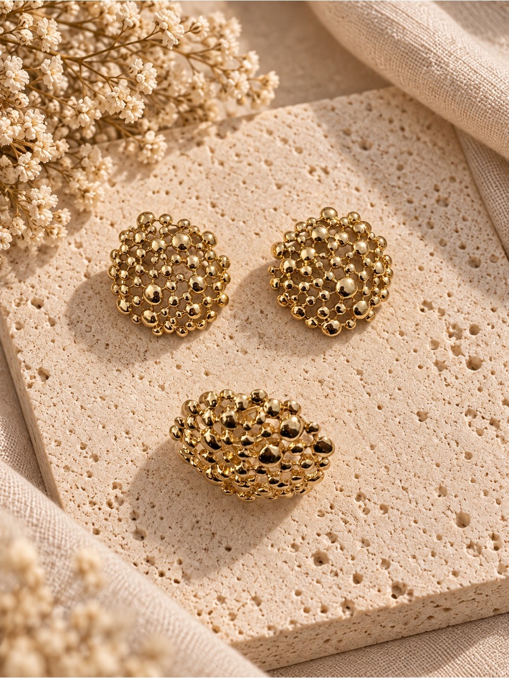 Gold Bubble Cluster Necklace and Ring - Picture 3 of 4